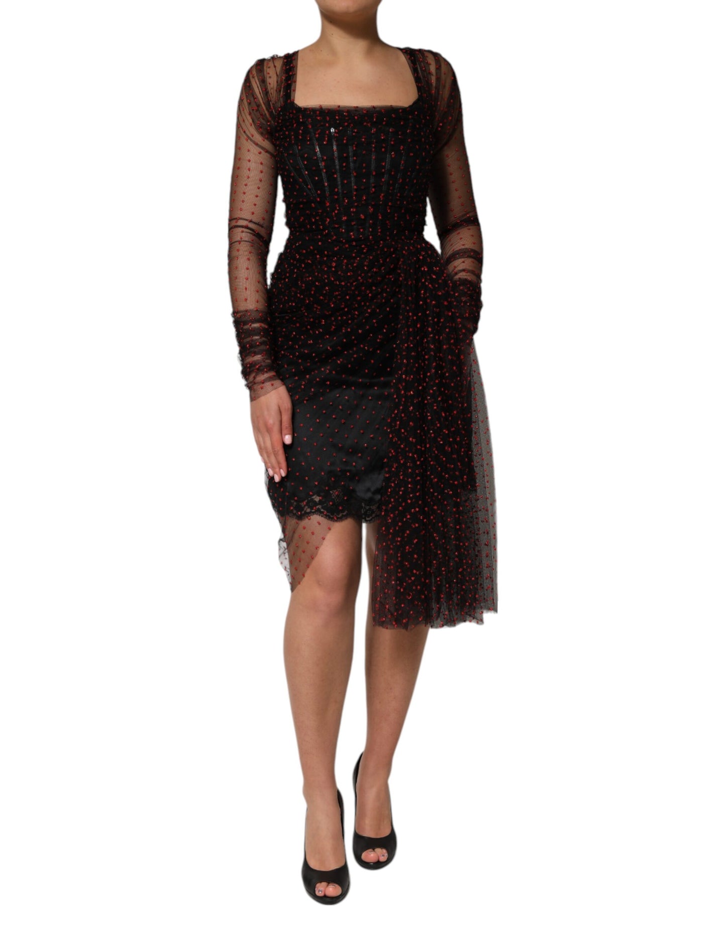 Dolce & Gabbana Black Lace Trim Long Sleeve Sheath Mini Dress