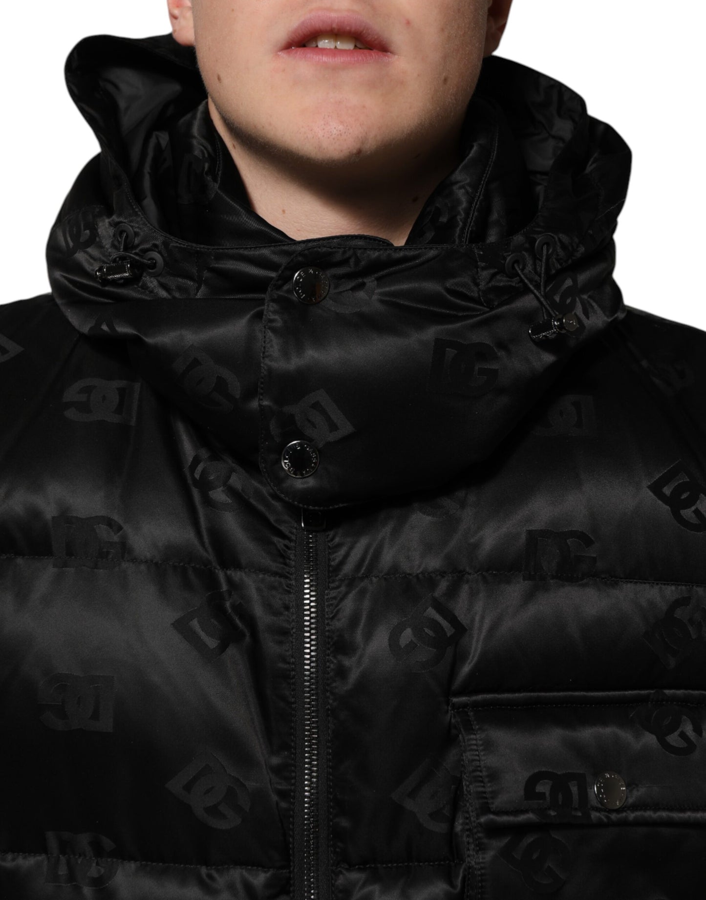 Black Quilted Sleeveless Hooded Vest Jacket