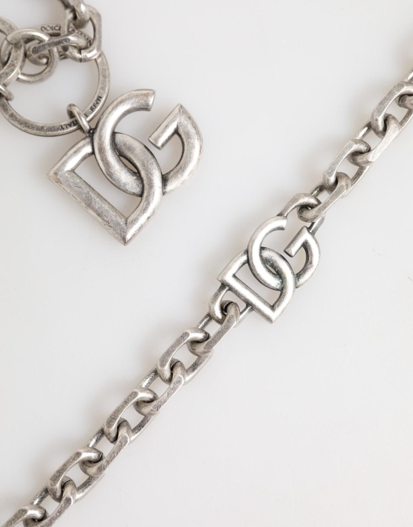 Silver Tone Brass DG Logo Detailing Chain Men Necklace