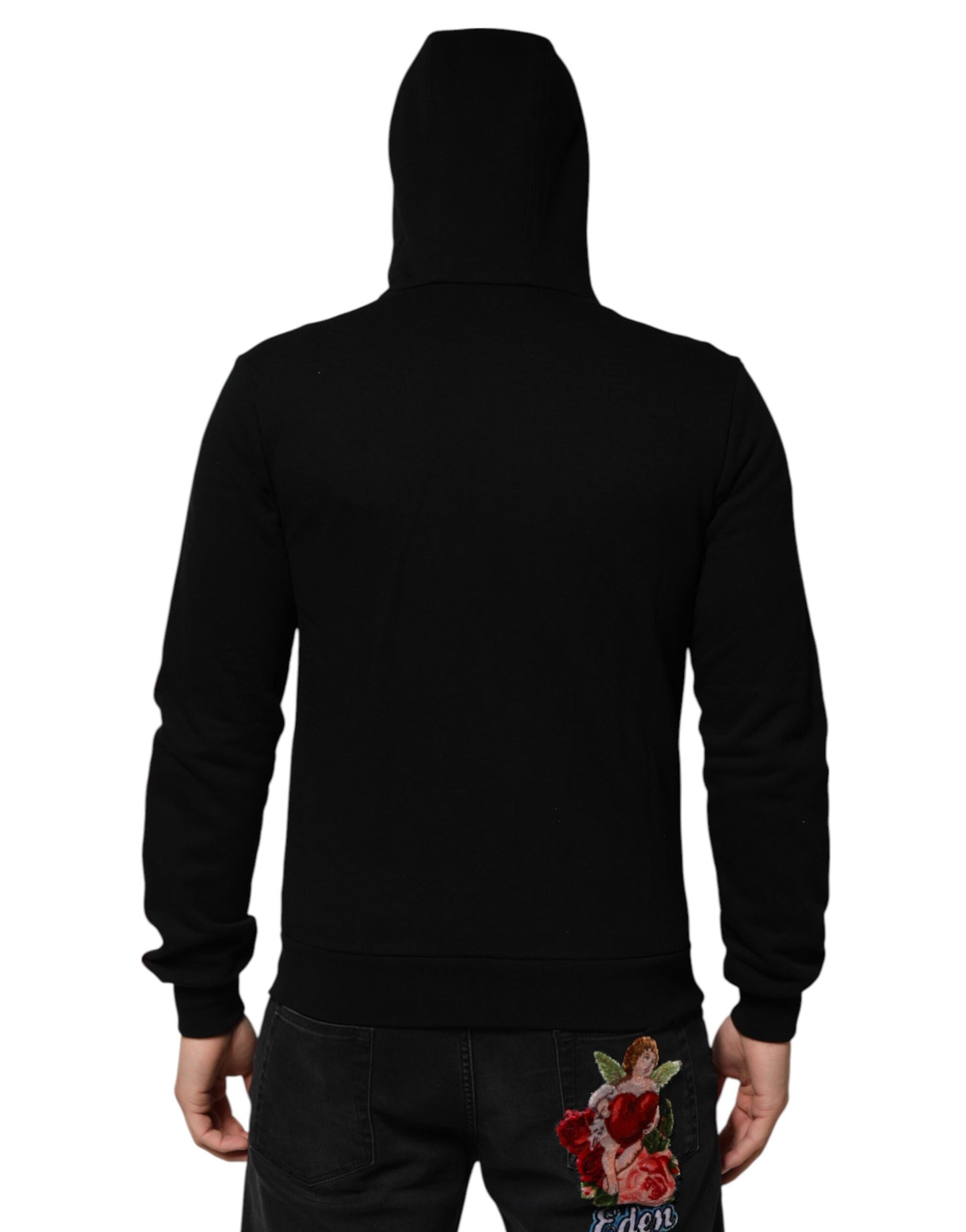 Black Cotton Plaque Track Cardigan Sweater