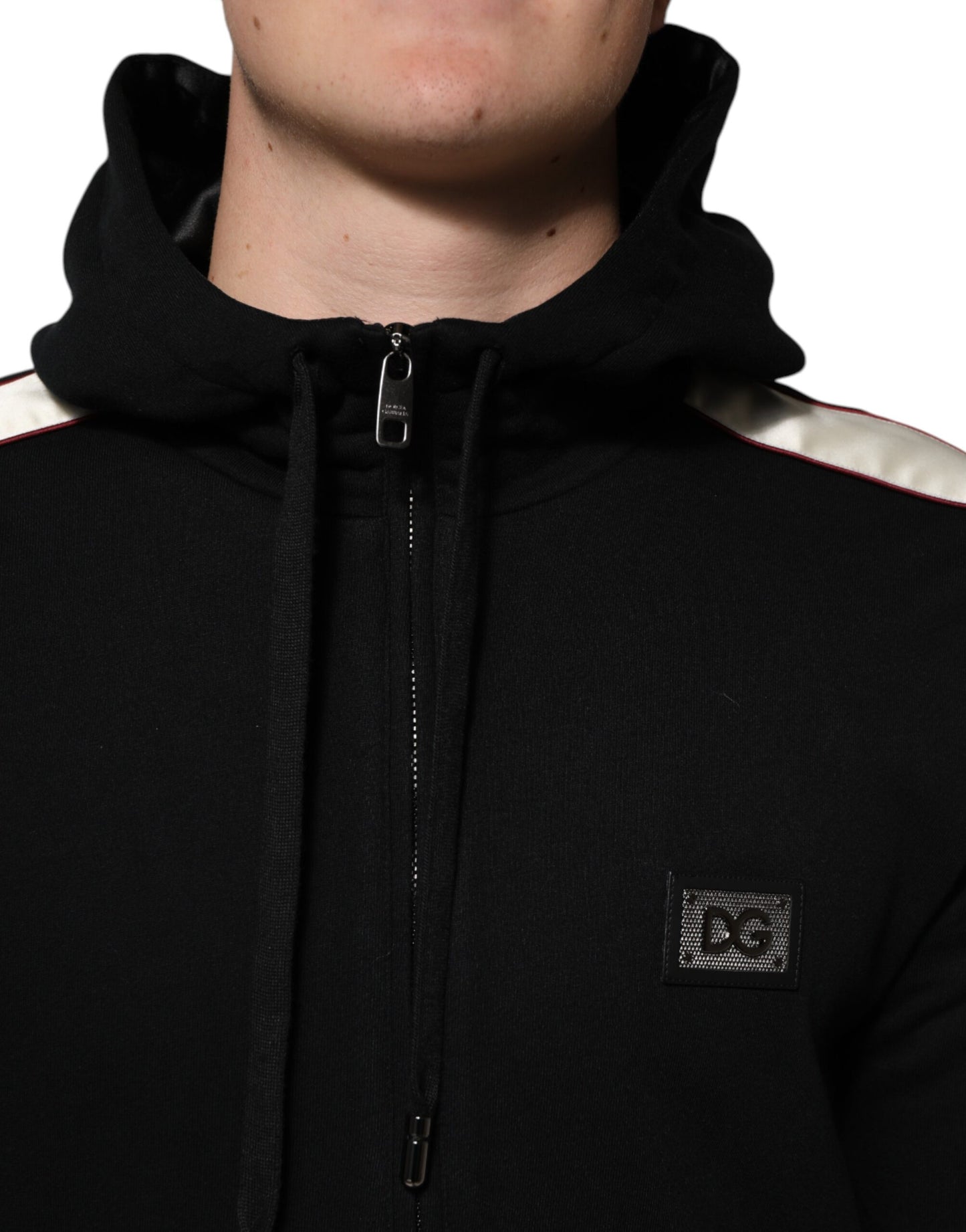 Black Cotton Plaque Track Cardigan Sweater