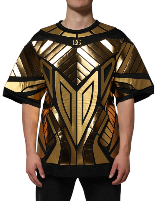 Black Metallic Print Nylon Crewneck T-shirt