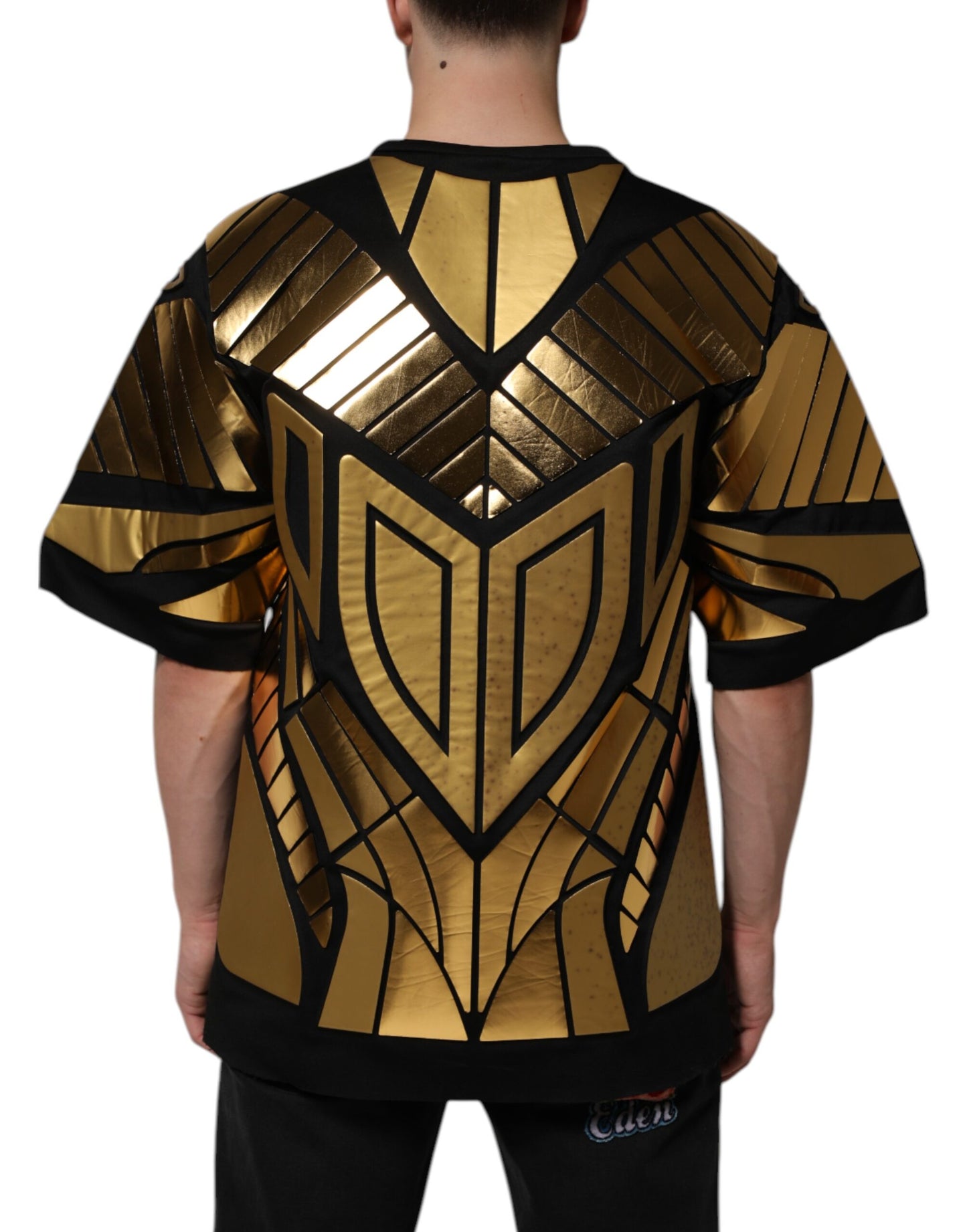 Black Metallic Print Nylon Crewneck T-shirt