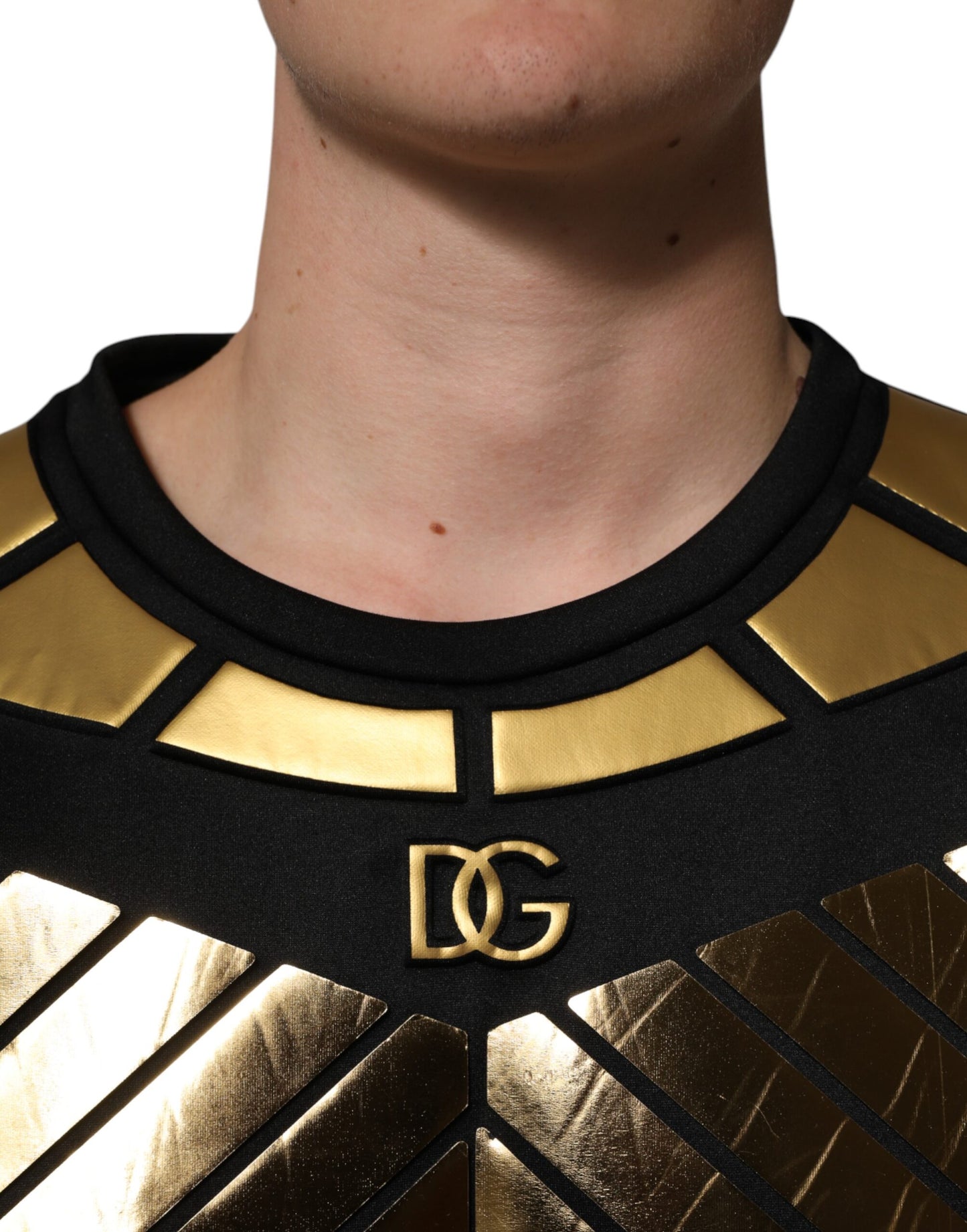 Black Metallic Print Nylon Crewneck T-shirt