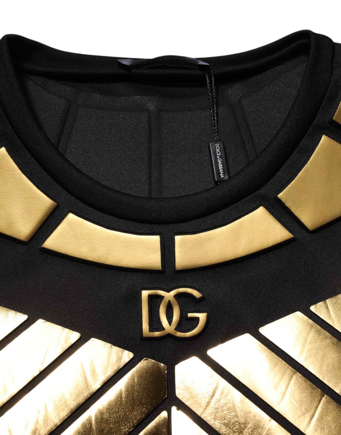 Black Metallic Print Nylon Crewneck T-shirt