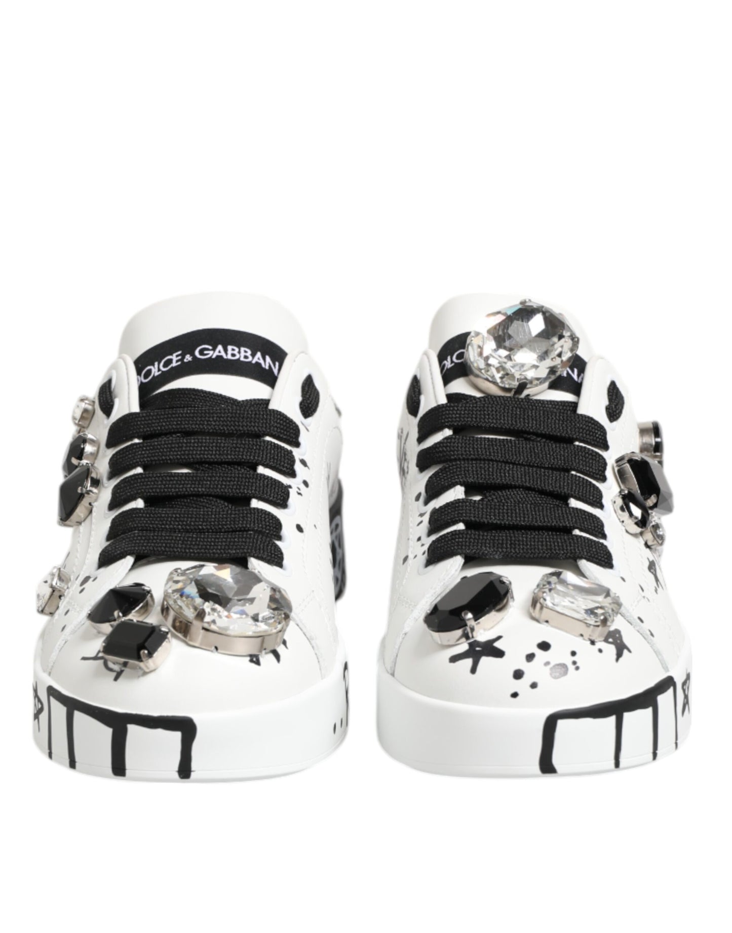 Dolce & Gabbana White Portofino Crystal Sneakers  Shoes