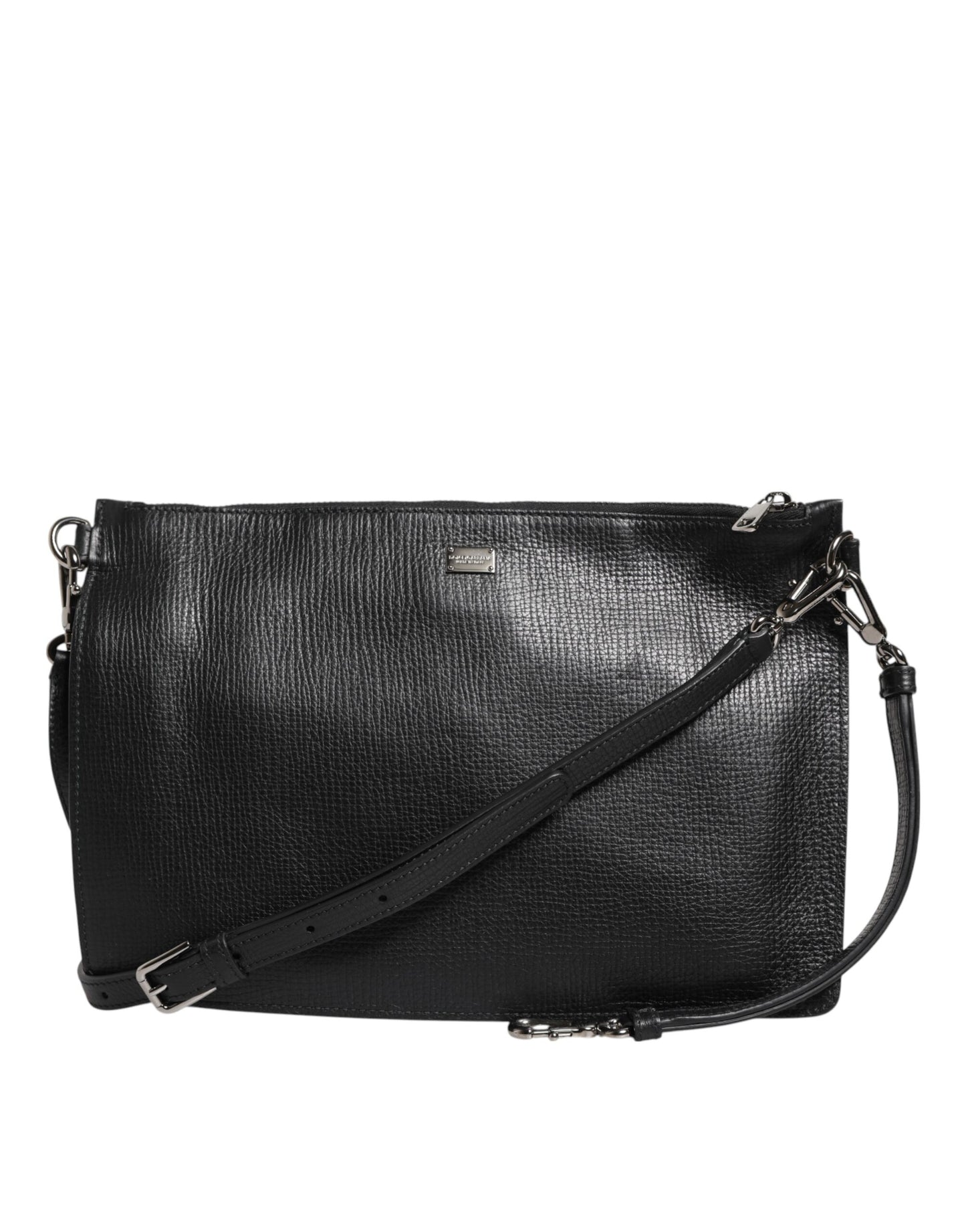 Black Palmellato Leather Logo Plaque Shoulder Borse Bag