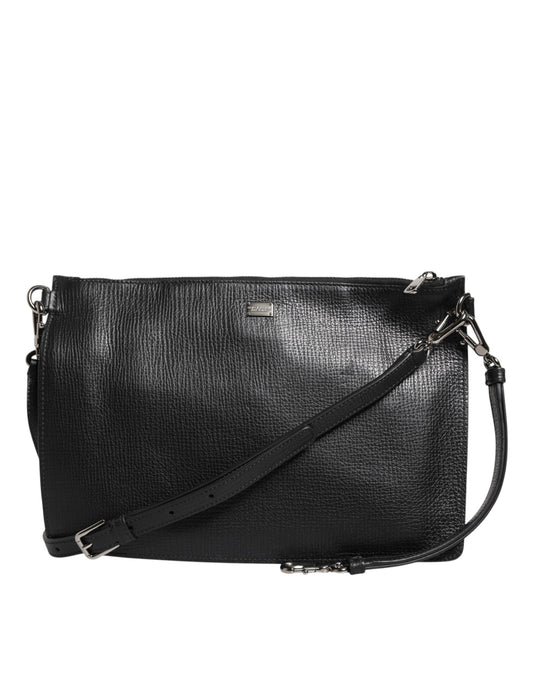 Black Palmellato Leather Logo Plaque Shoulder Borse Bag