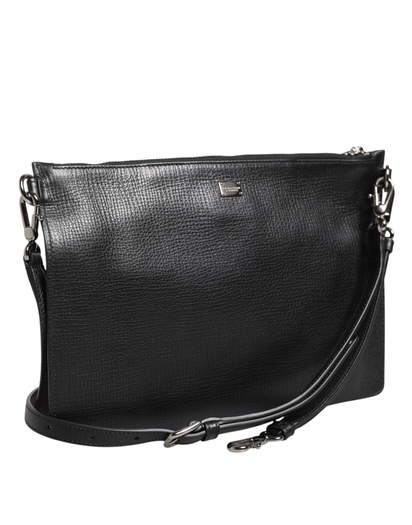 Black Palmellato Leather Logo Plaque Shoulder Borse Bag