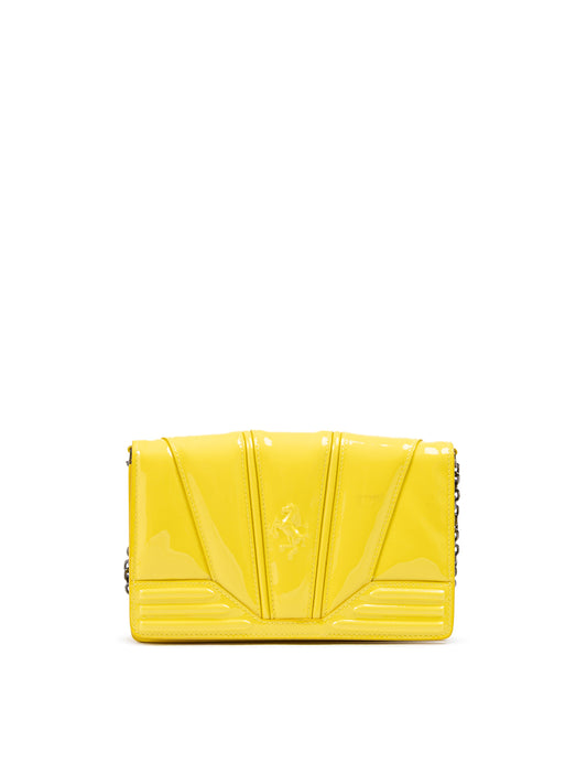 Yellow GT patent leather bag with chain