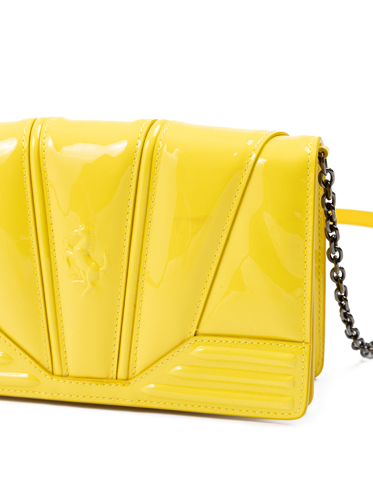 Yellow GT patent leather bag with chain
