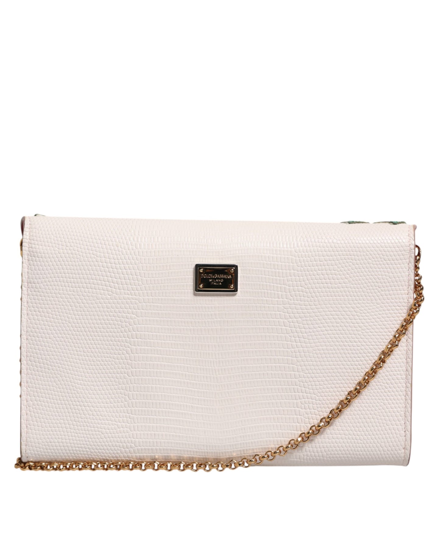 White Floral Leather Wallet Crossbody Gold Chain Bag