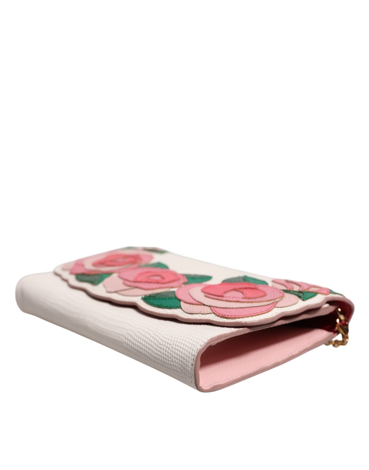 White Floral Leather Wallet Crossbody Gold Chain Bag