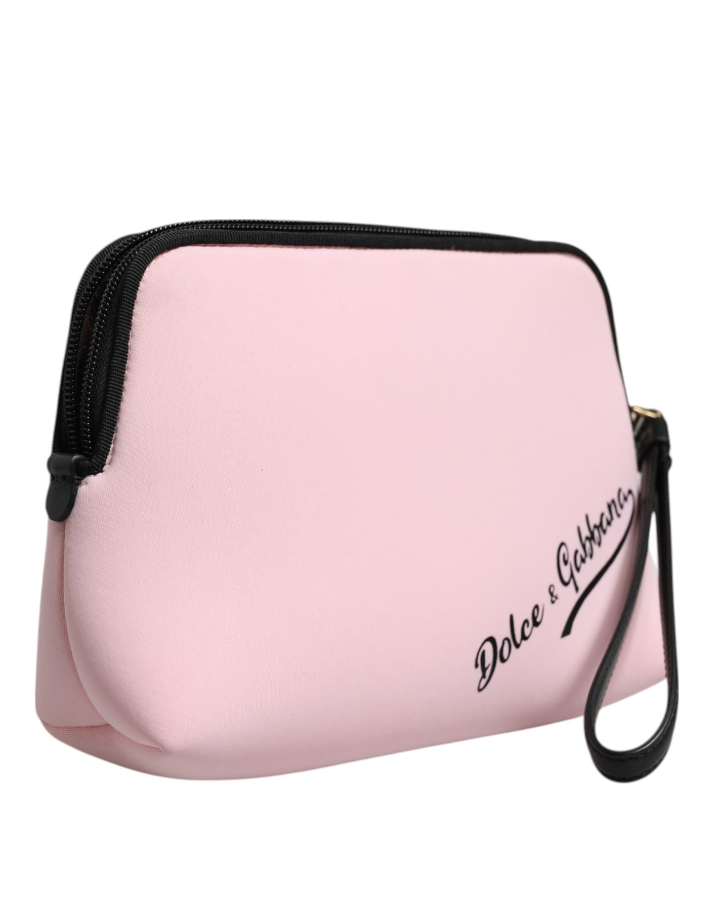 Pink Solid Nylon DG Logo Print Clutch Zip Borse Pouch Bag