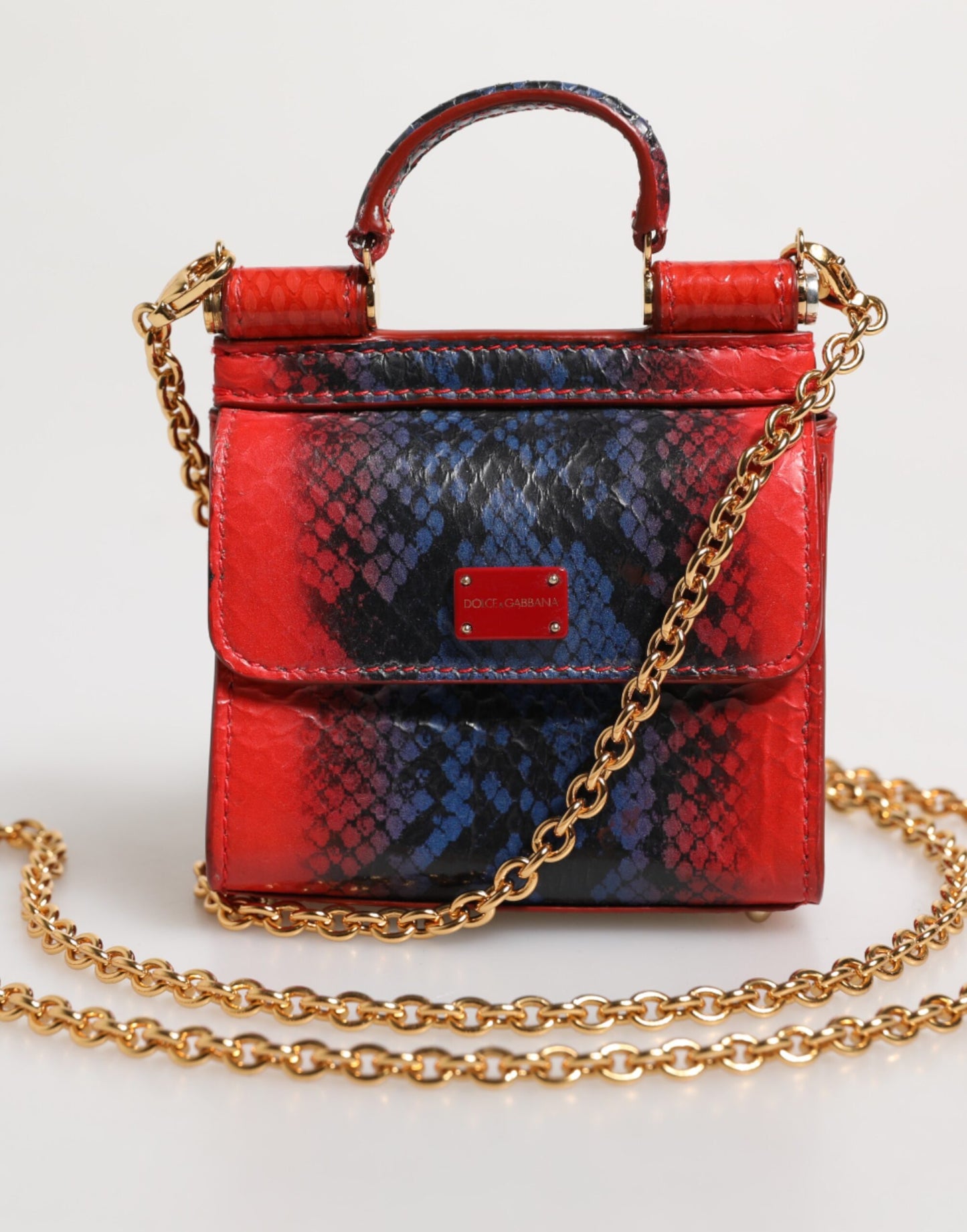 Red Blue Leather Sicily Crossbody Chain SatchelBorse Bag