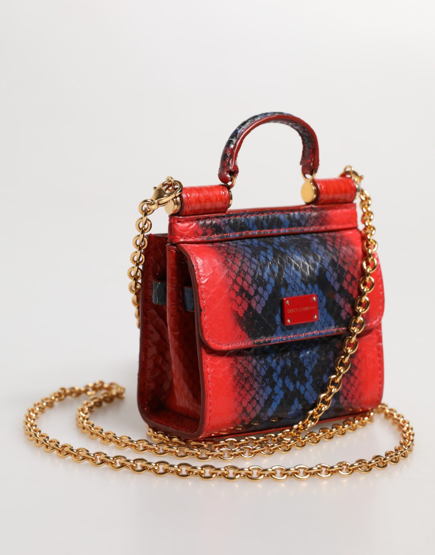 Red Blue Leather Sicily Crossbody Chain SatchelBorse Bag
