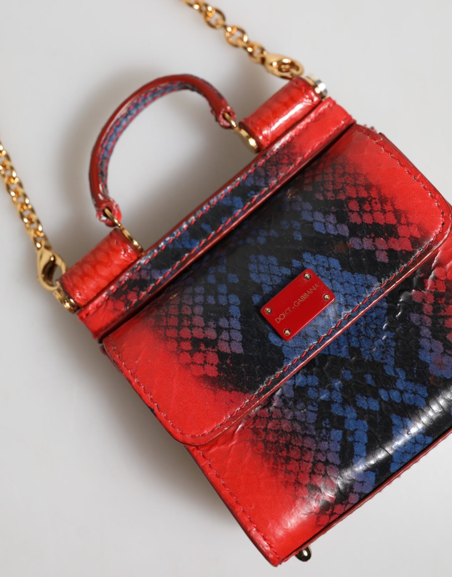 Red Blue Leather Sicily Crossbody Chain SatchelBorse Bag