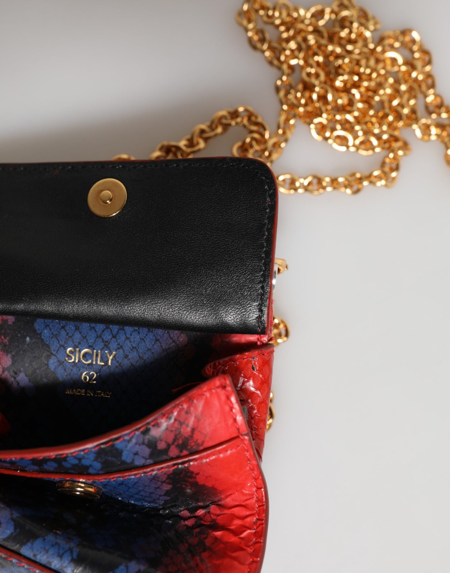 Red Blue Leather Sicily Crossbody Chain SatchelBorse Bag