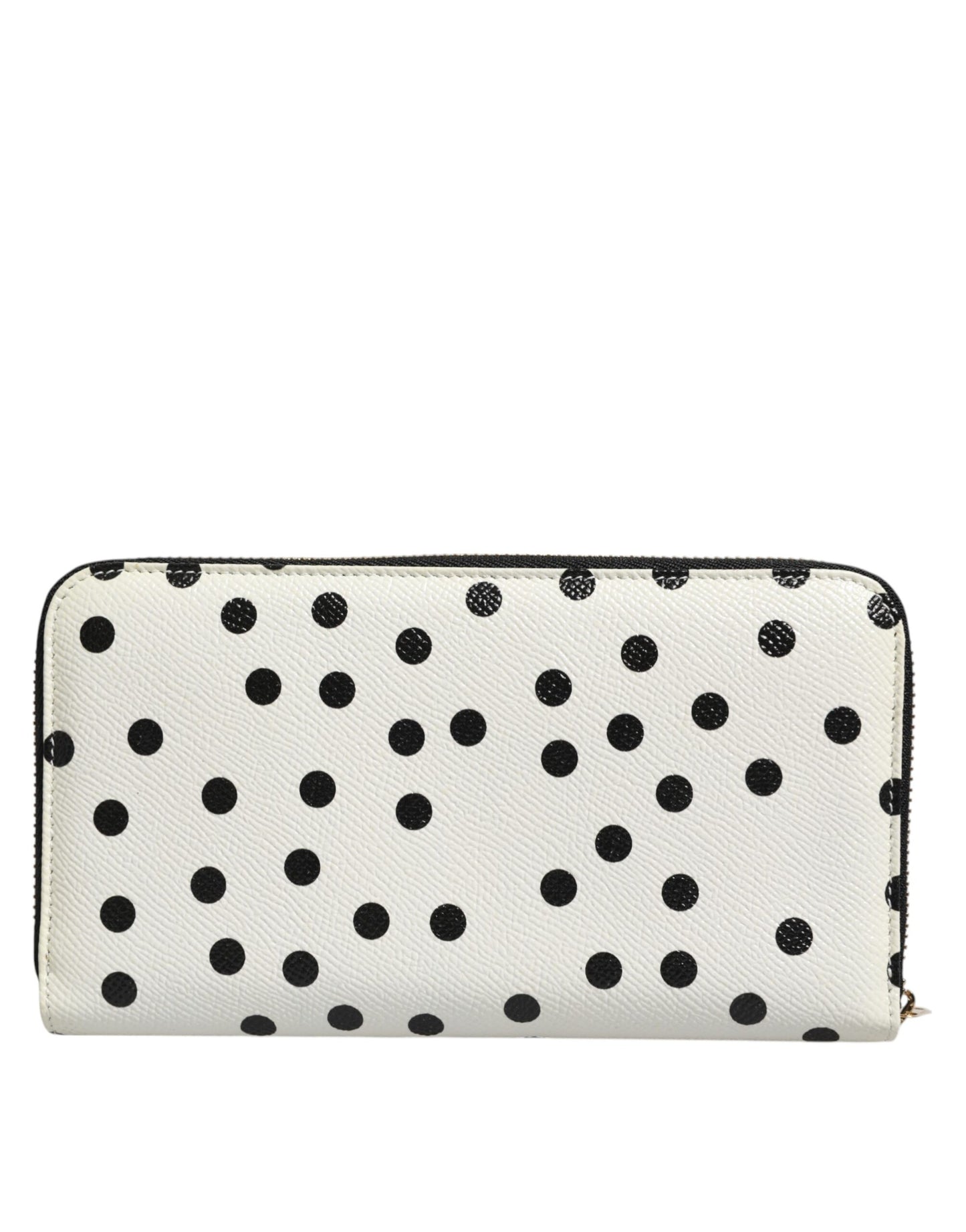 Dolce & Gabbana White Black Dotted Leather Zip Around Continental Wallet