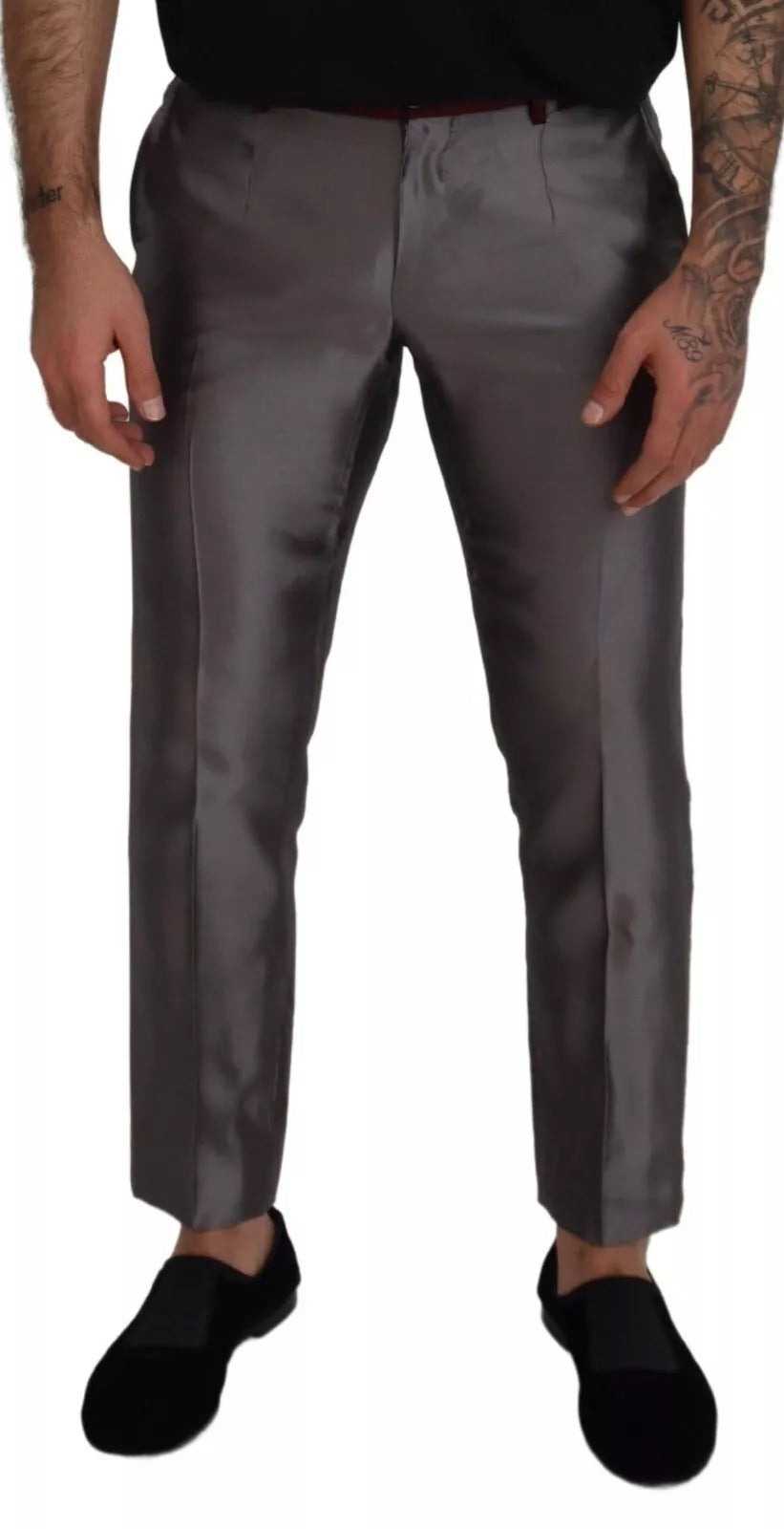 Gray Silk Metallic Men Dress Trouser Pants