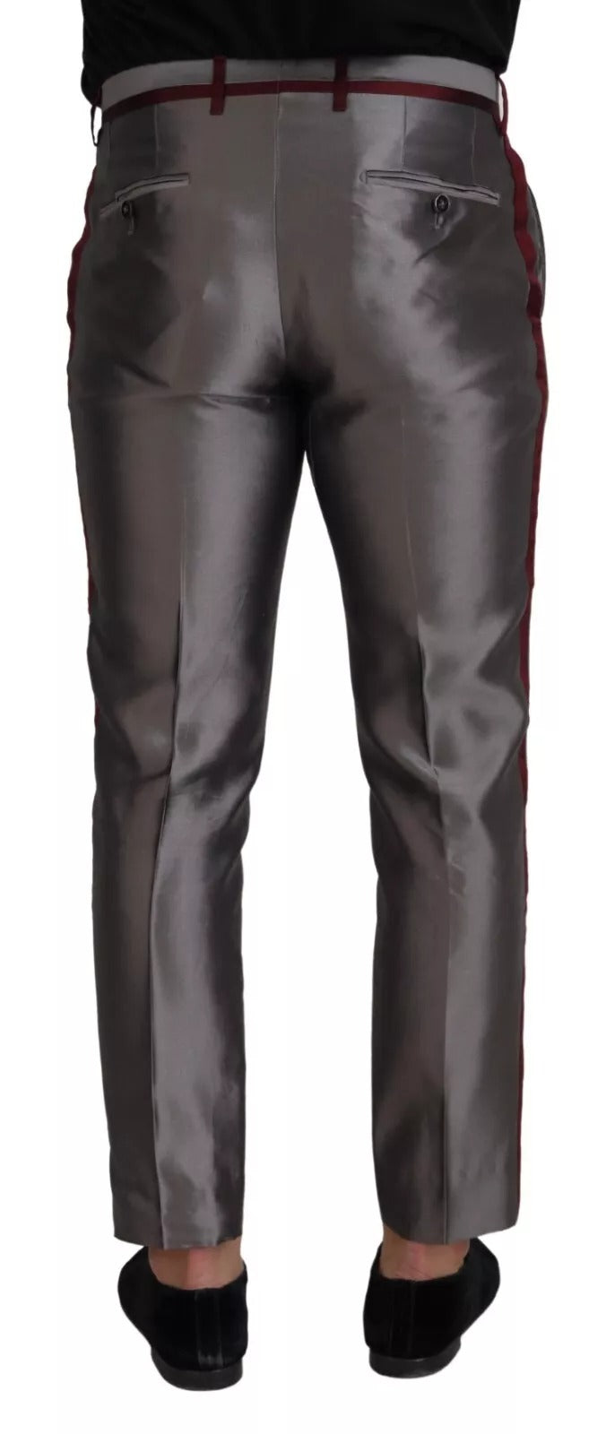 Gray Silk Metallic Men Dress Trouser Pants