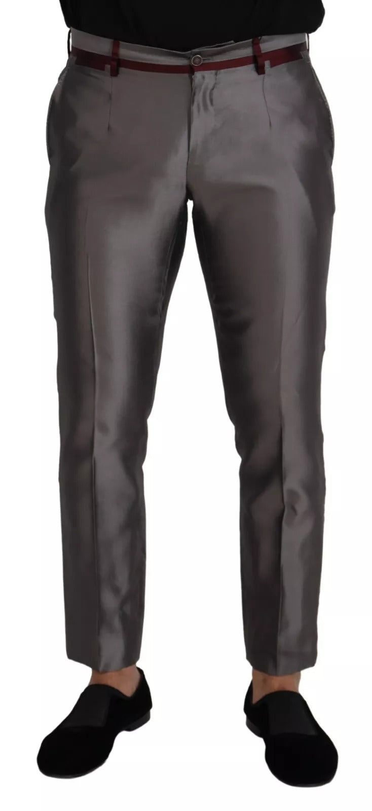 Gray Silk Metallic Men Dress Trouser Pants