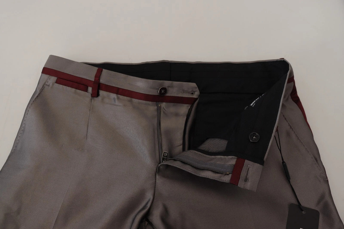 Gray Silk Metallic Men Dress Trouser Pants