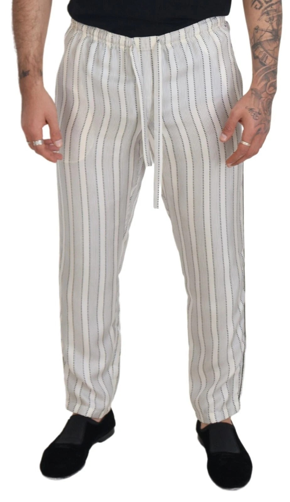 White Stripes Silk Lounge Trouser Pants