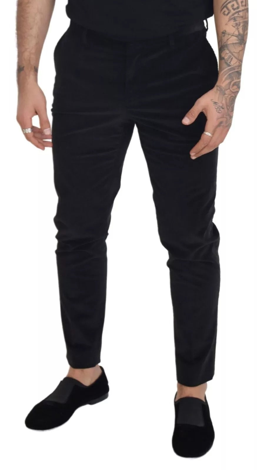 Dolce & Gabbana Black Stretch Cotton Slim Trousers Chino Pants
