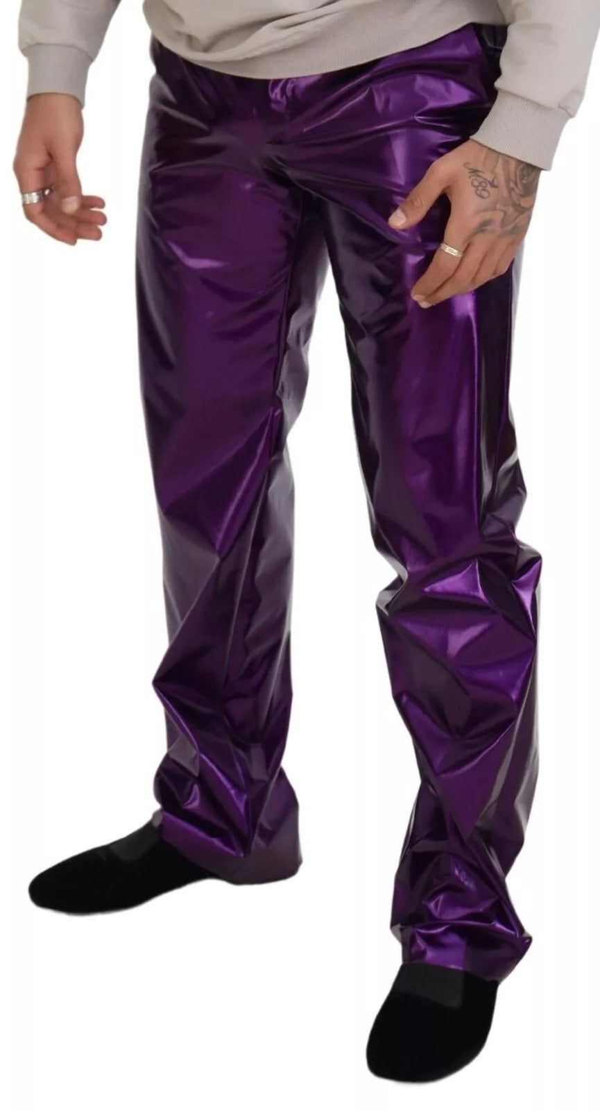 Dolce & Gabbana Purple Metallic Nylon Straight Trouser Pants