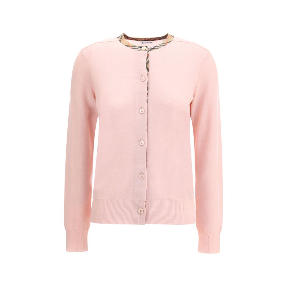 Check collar wool Cardigan