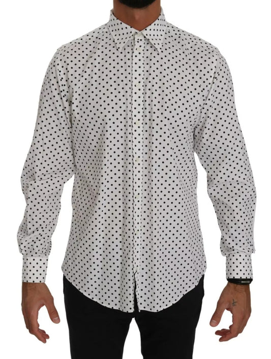 Dolce & Gabbana White Dotted Dress Formal MARTINI Shirt
