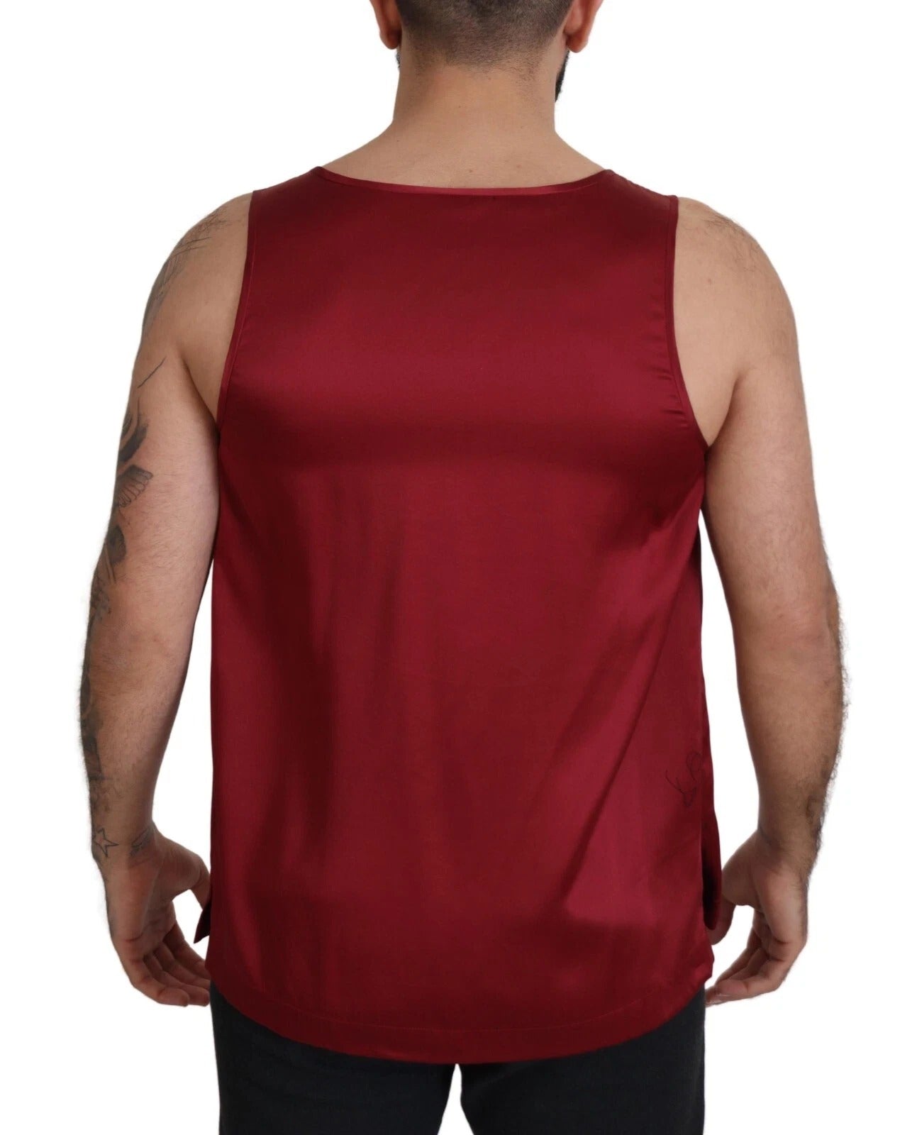Dolce & Gabbana Red Round Neck Sleeveless Silk T-shirt