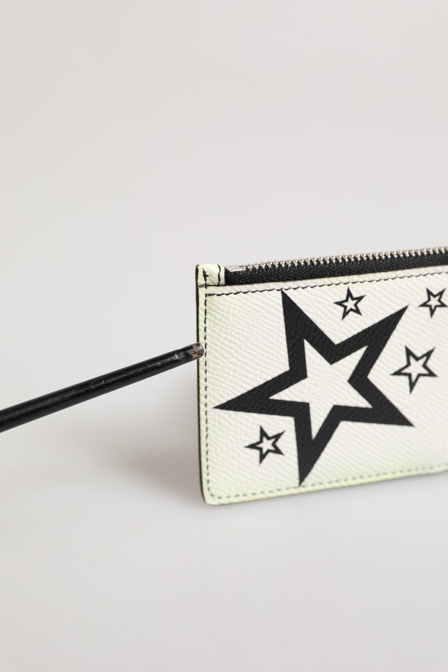 White Leather Douphin DG Logo Star Print Card Holder Wallet