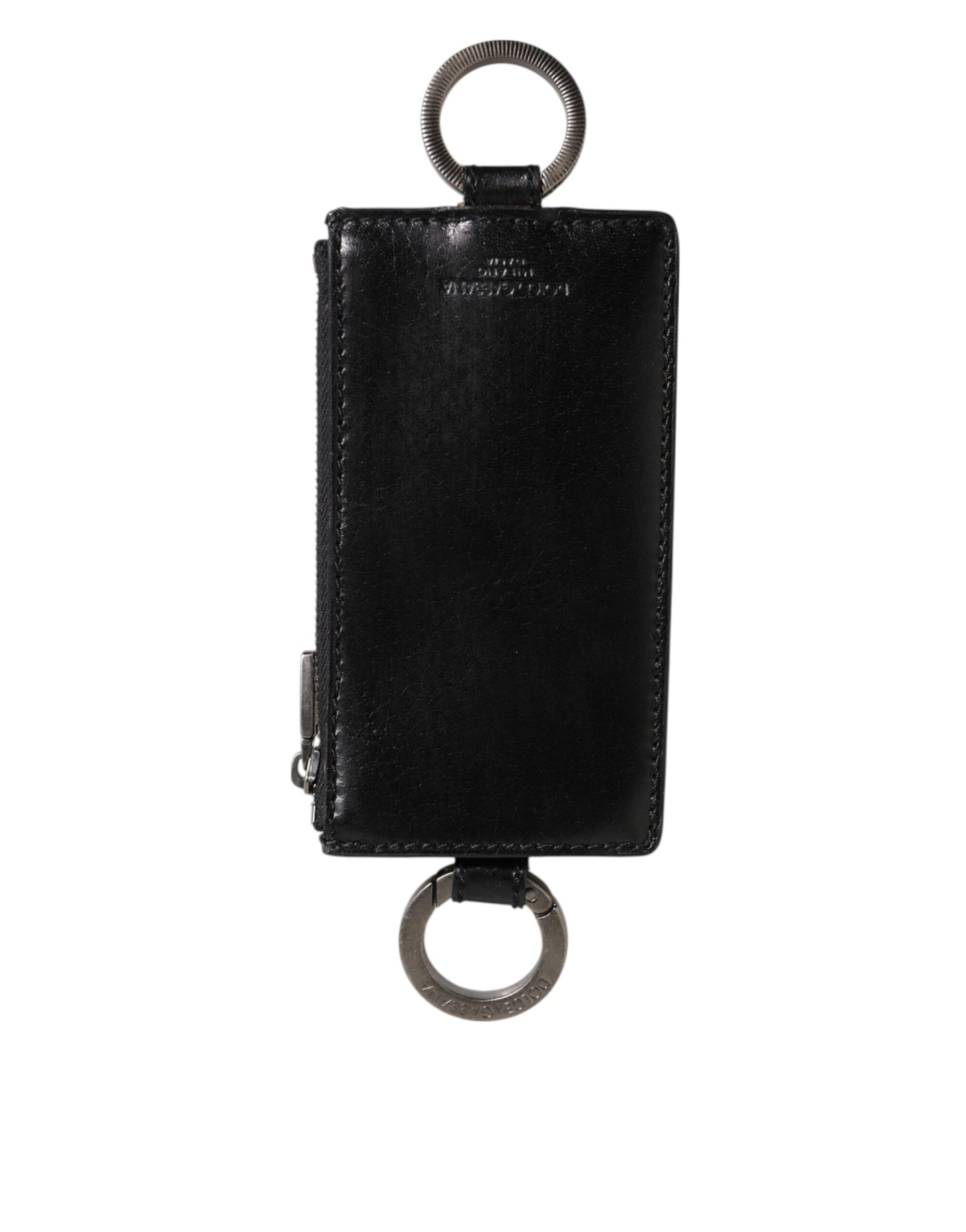 Dolce & Gabbana Black Leather Logo Embossed Lanyard Card Holde Wallet