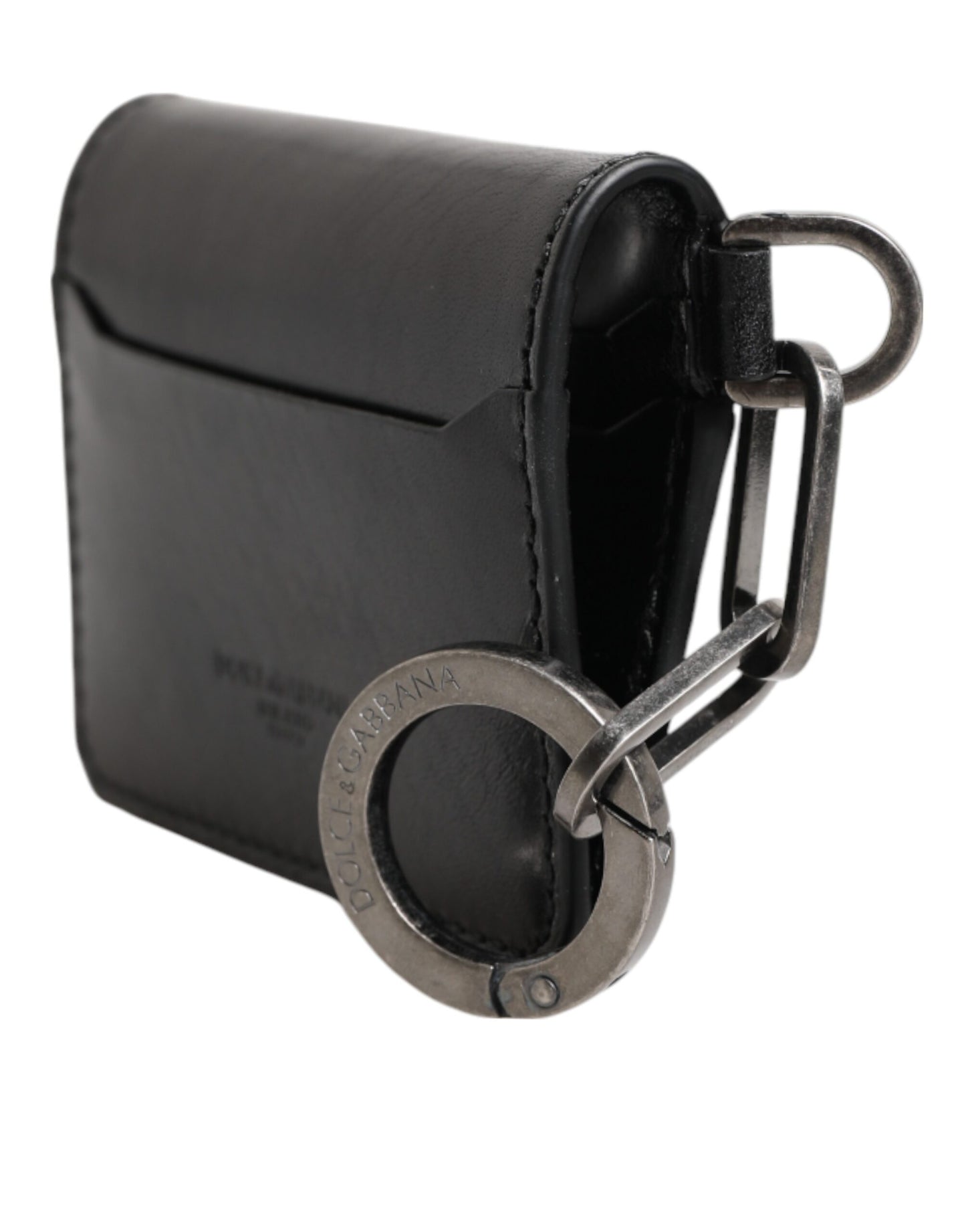 Wallet Black Leather Logo Embossed Key Chain Card Holder Wallet