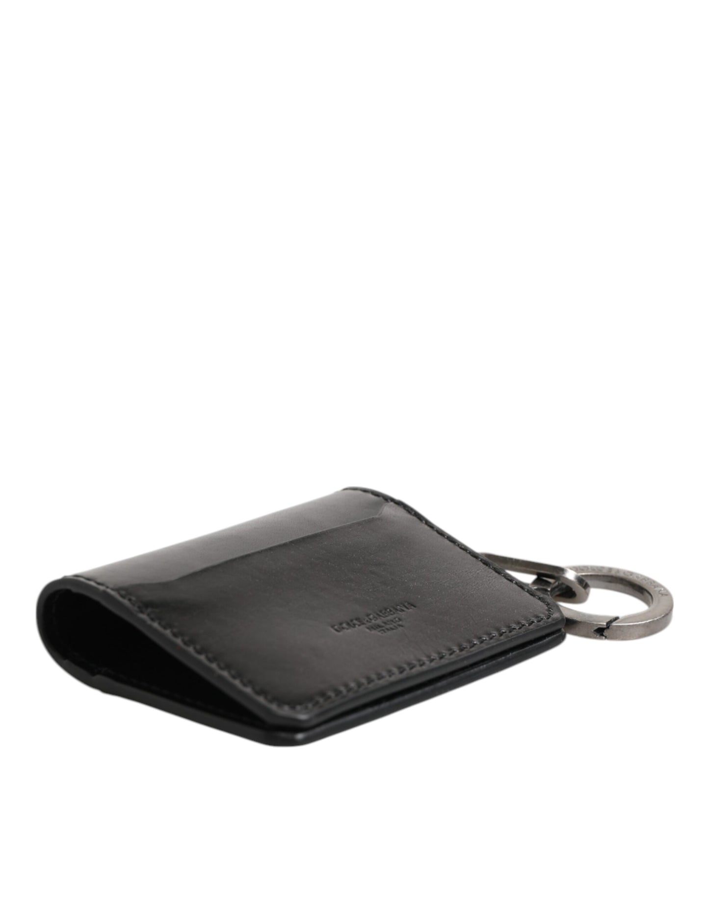 Wallet Black Leather Logo Embossed Key Chain Card Holder Wallet