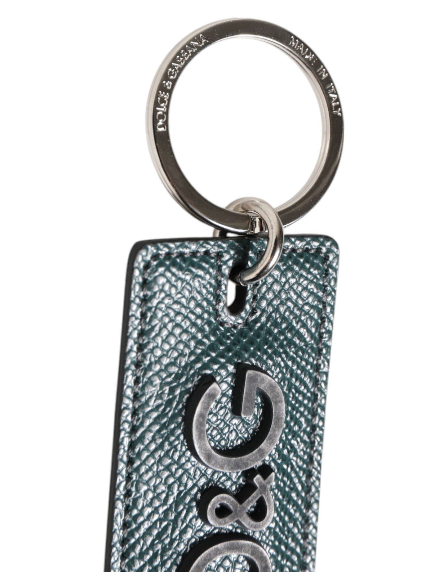 Army Green Leather Logo Metal Ring Men Keychain Keyring