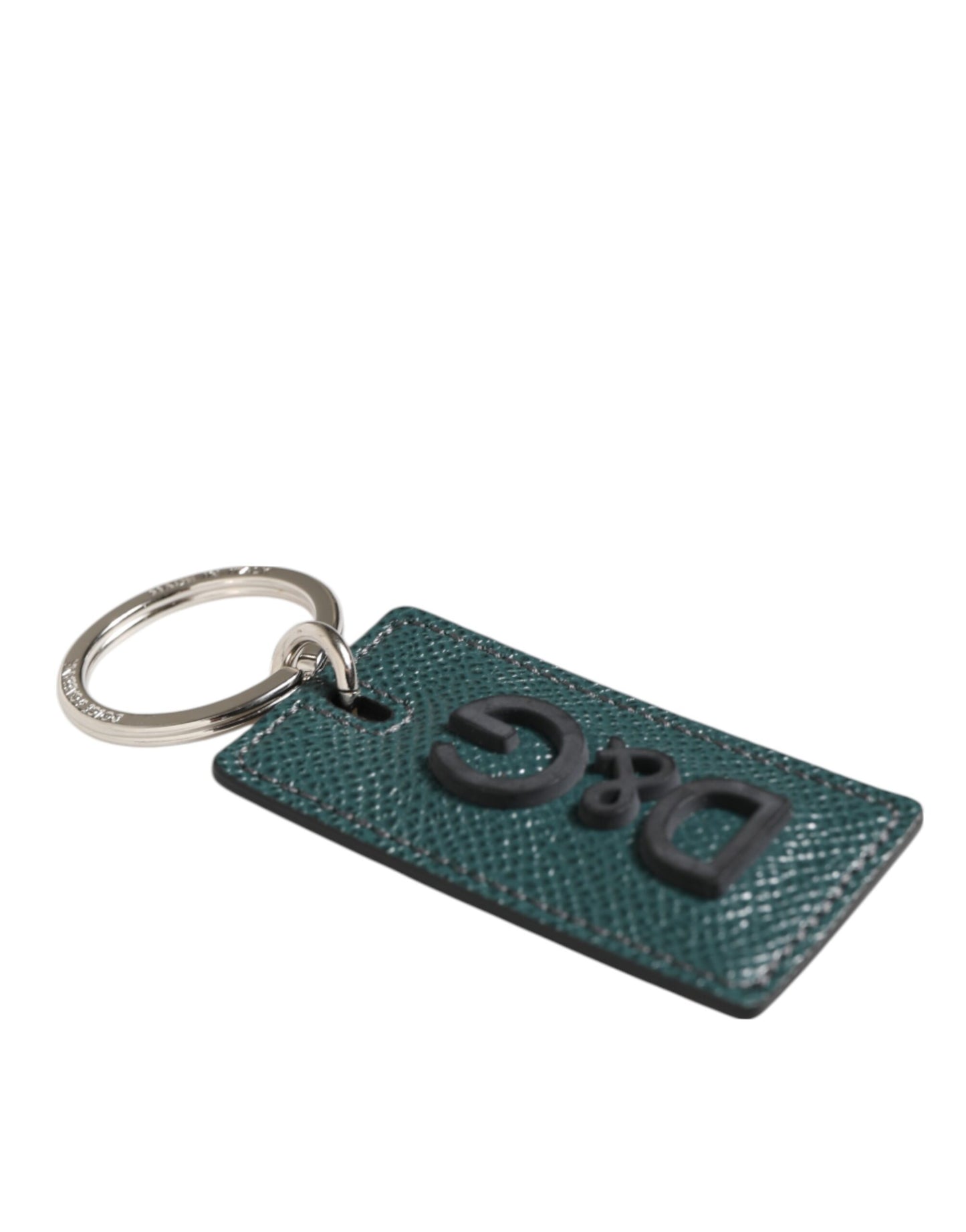 Army Green Leather Logo Metal Ring Men Keychain Keyring