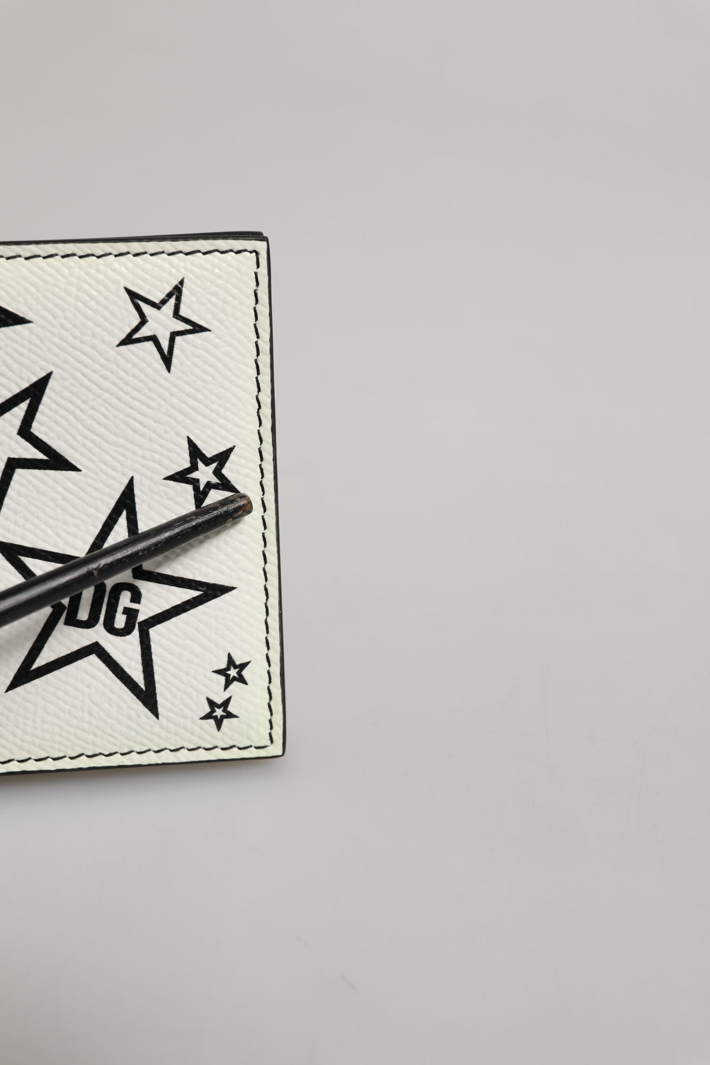 White Leather DG Star Logo Bifold Men Card Holder Wallet