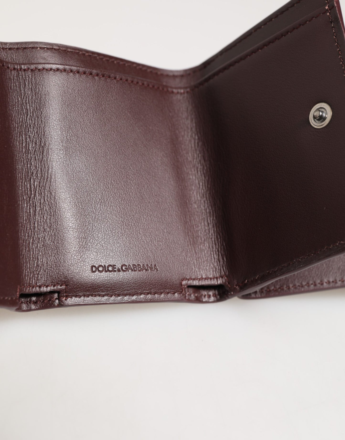 Dolce & Gabbana Leather Embossed Logo Trifold Men Card Holder Dark Brown