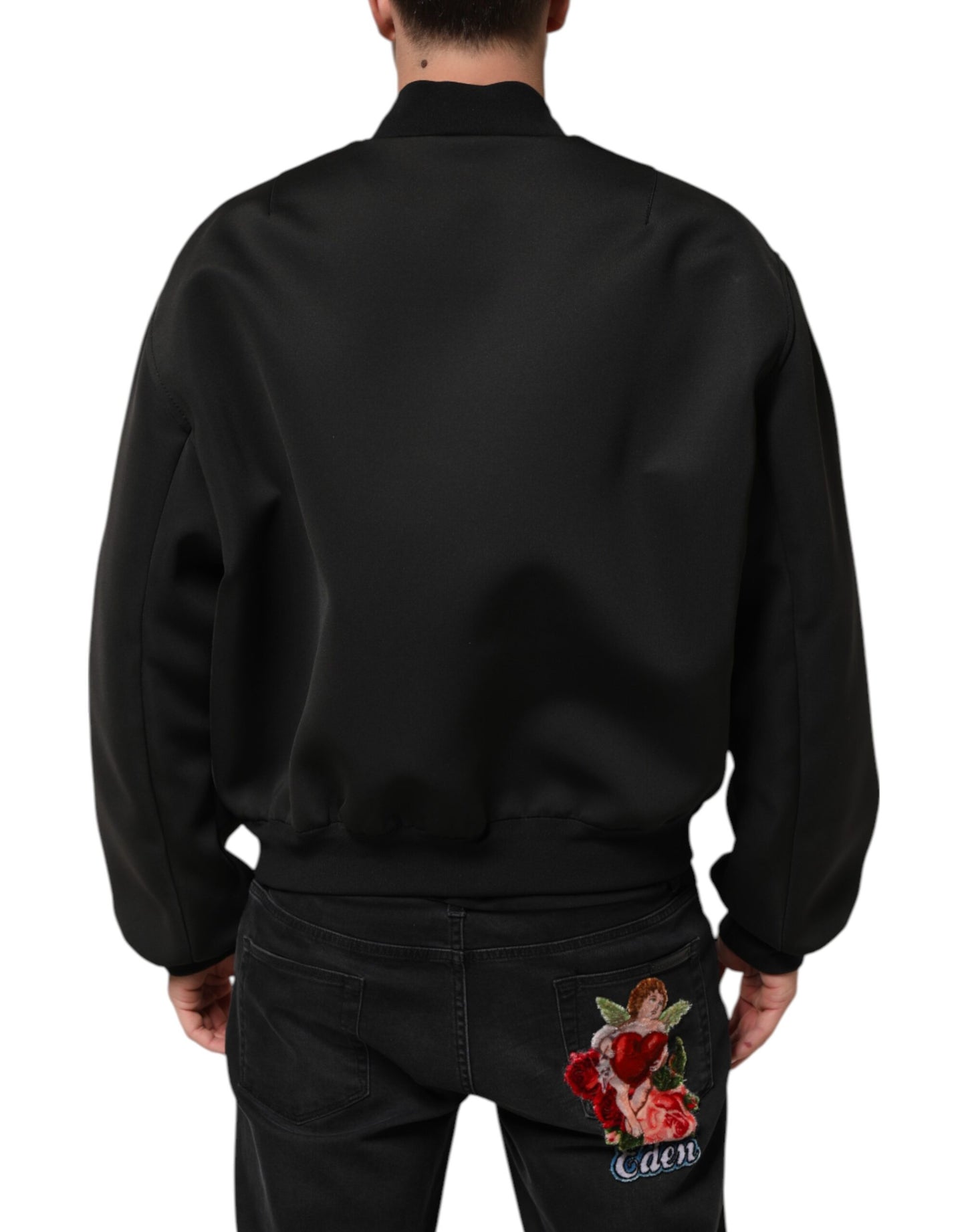 Dolce & Gabbana Black Polyester Logo Plaque Bomber Jacket