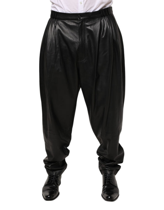 Dolce & Gabbana Black Lamb Leather Trousers Men Pants