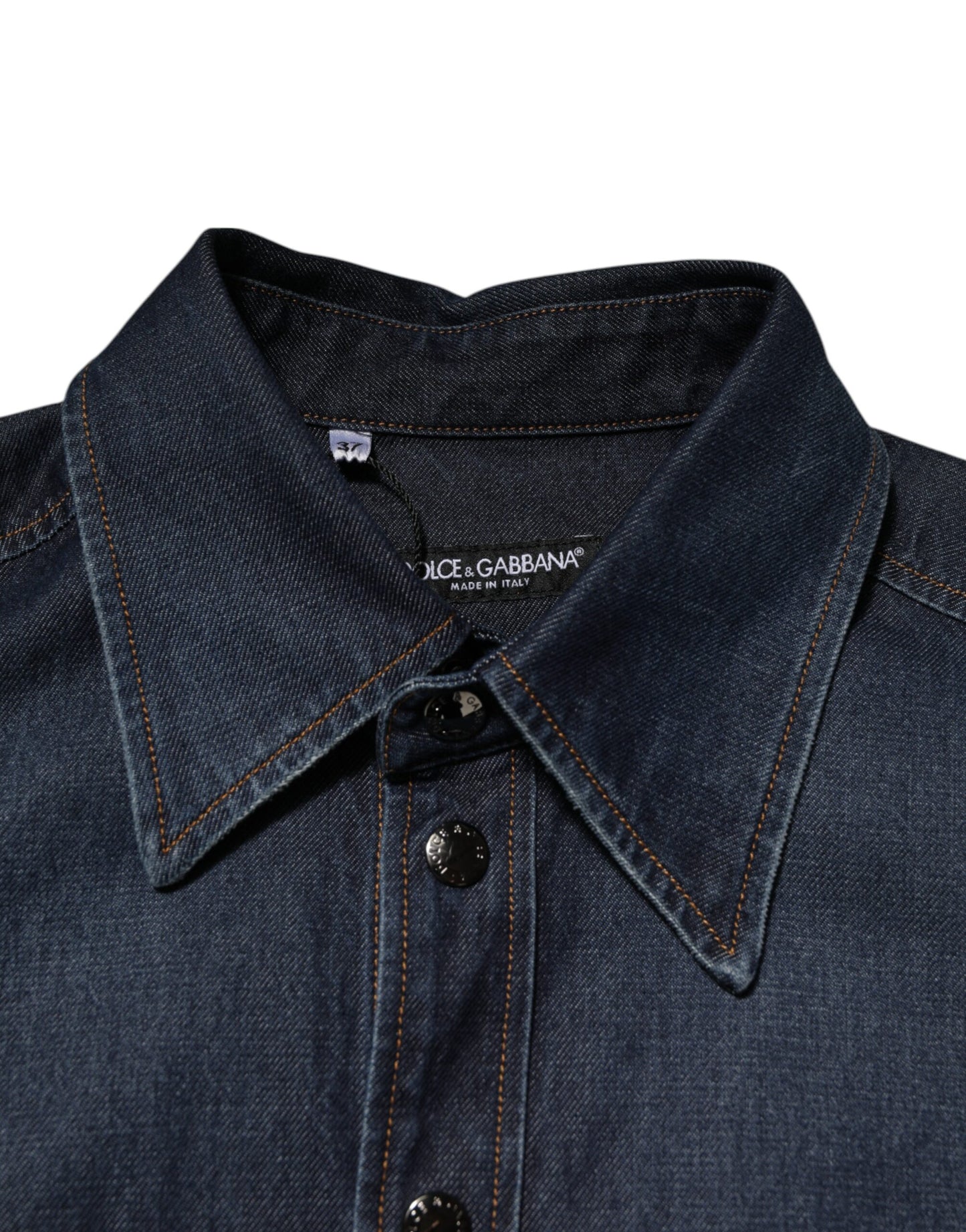 Dolce & Gabbana Blue Denim Button Casual Logo Patch Men Shirt