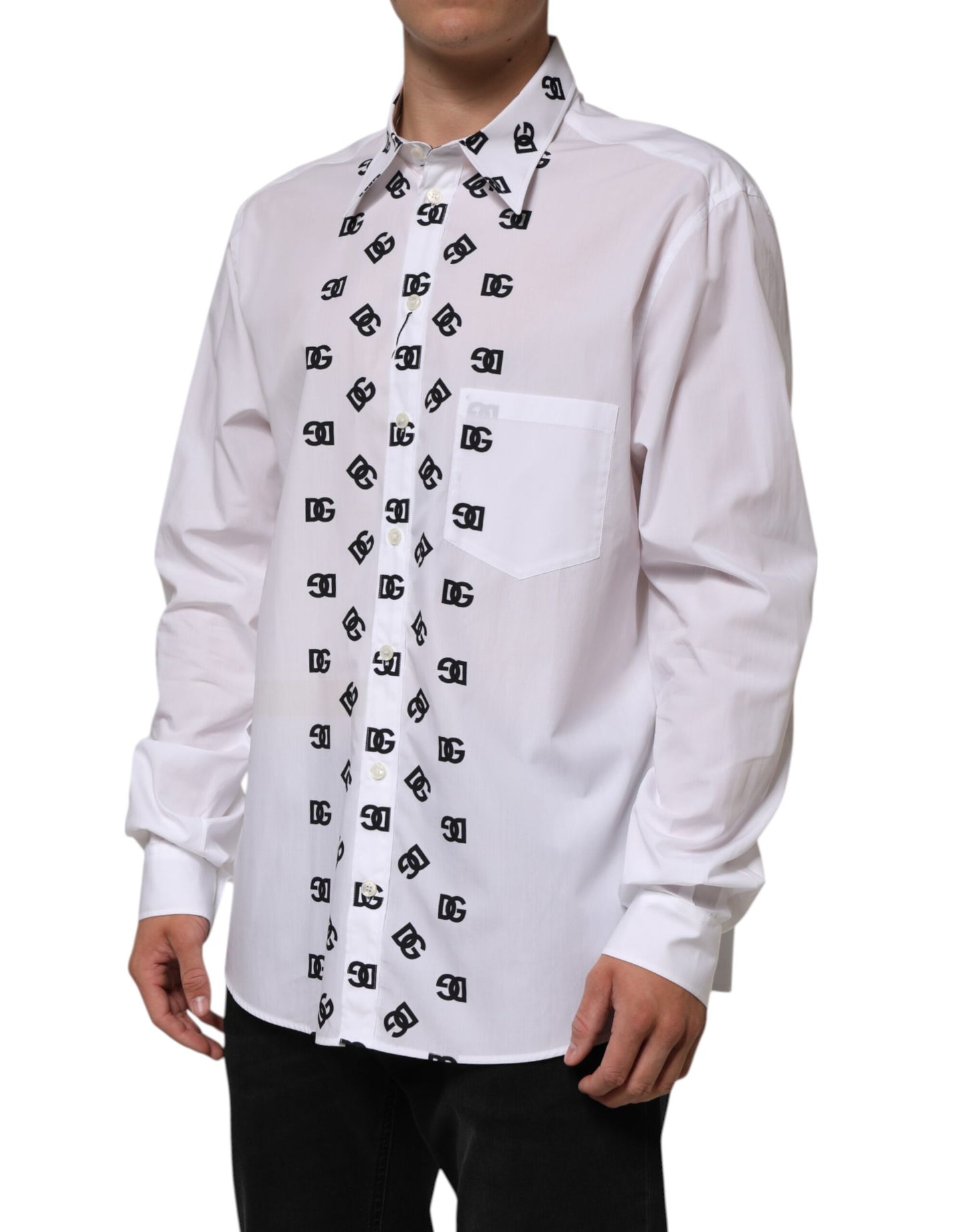 White Cotton Black DG Logo Long Sleeve Shirt