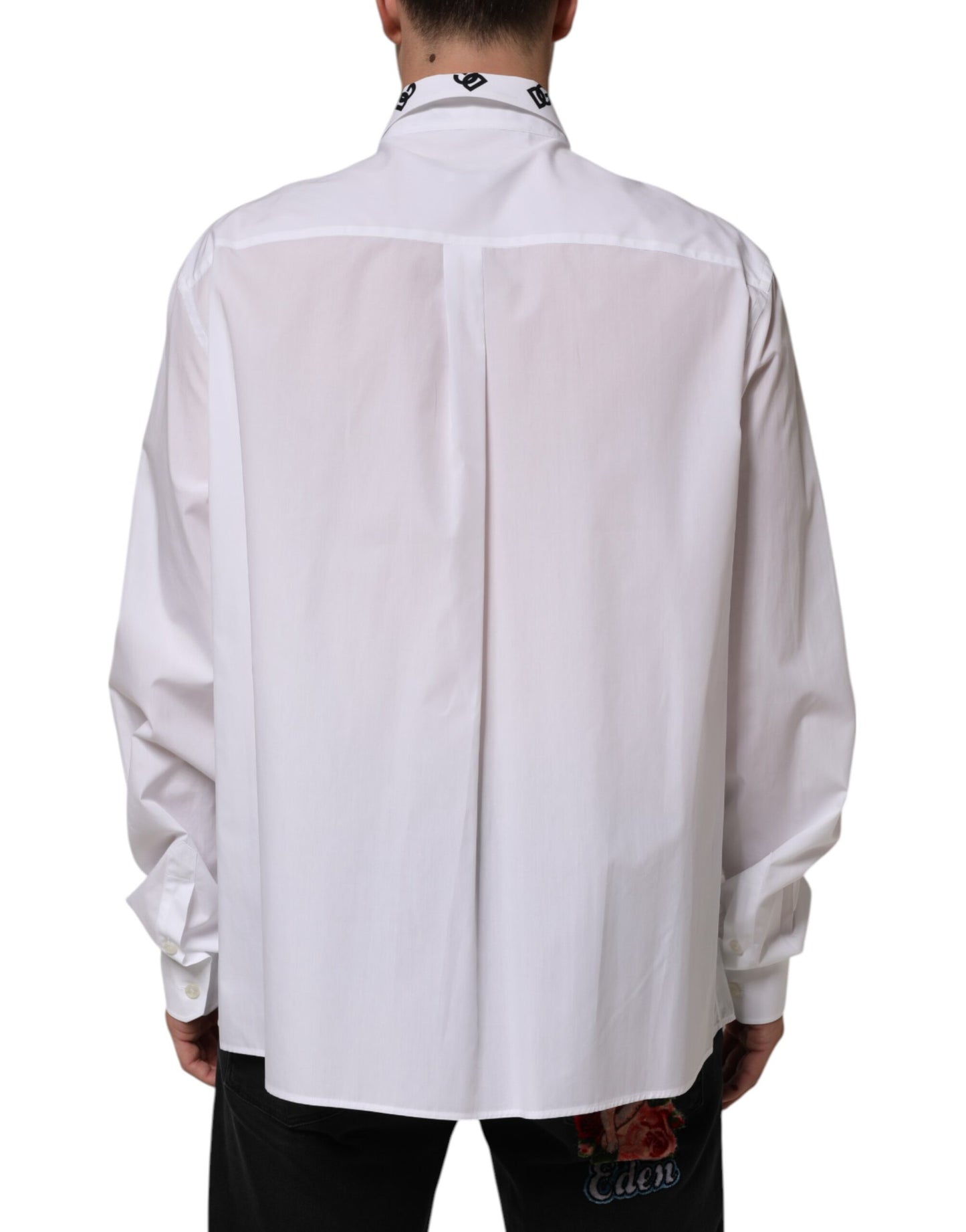 White Cotton Black DG Logo Long Sleeve Shirt