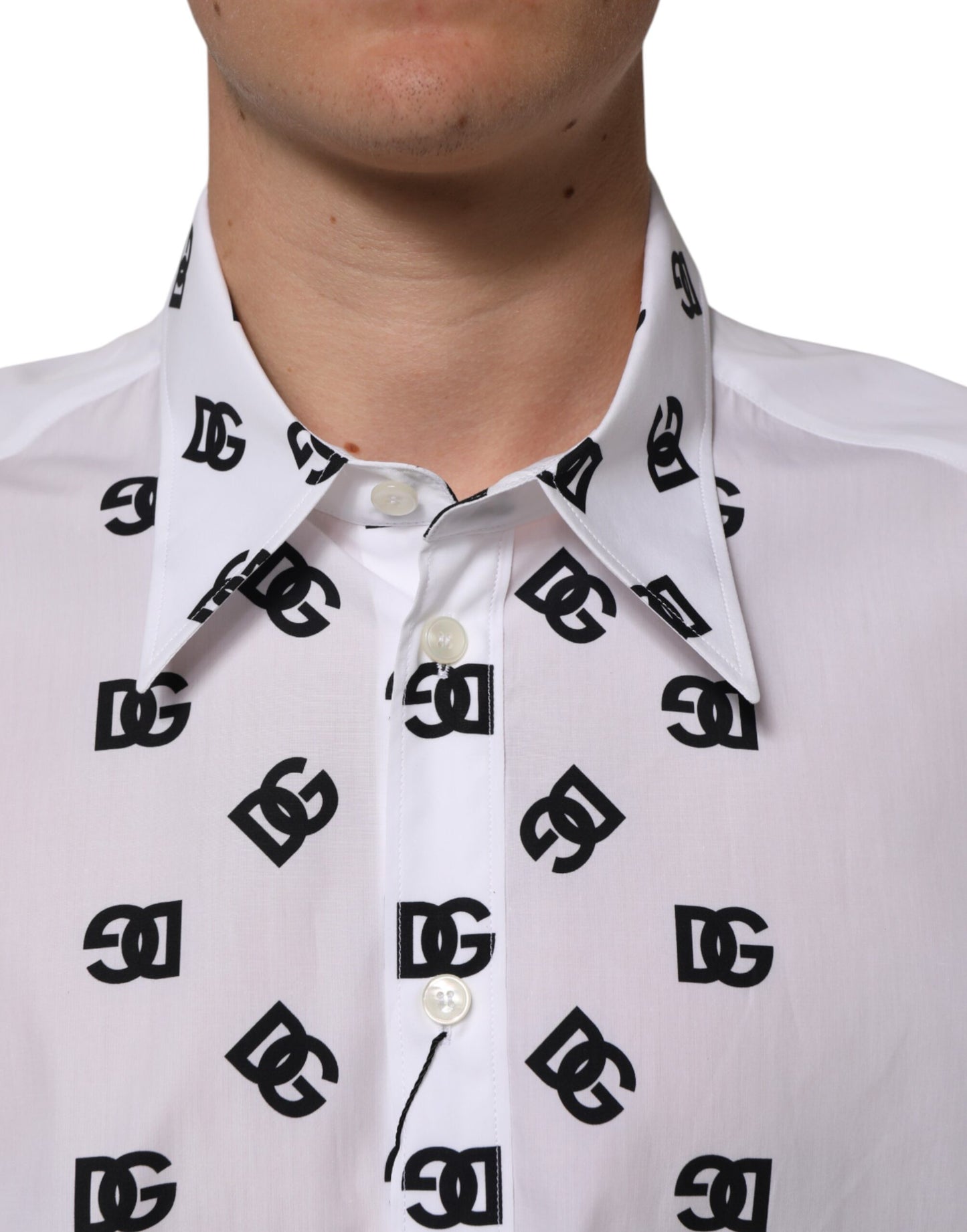 White Cotton Black DG Logo Long Sleeve Shirt