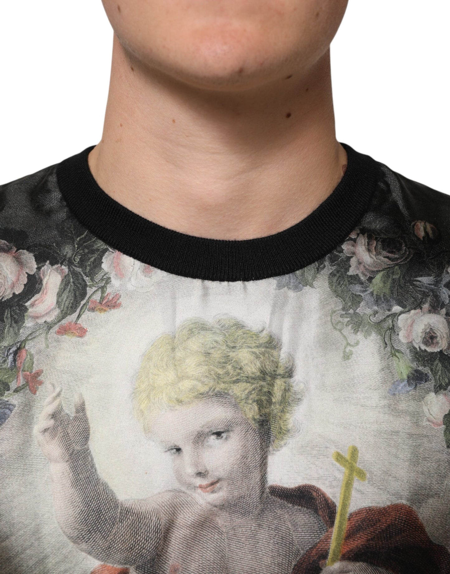 Black Cashmere Cherub Print Baroque Sweater