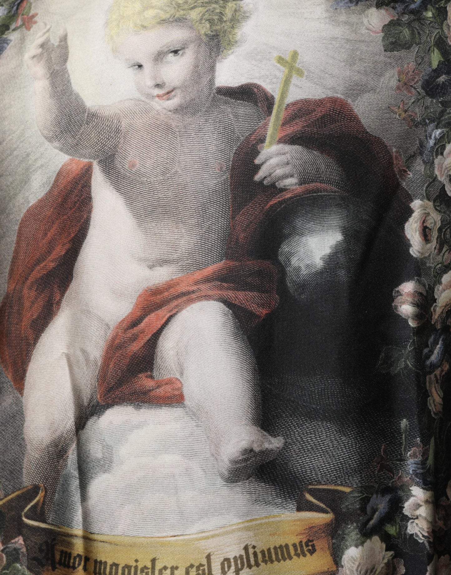 Black Cashmere Cherub Print Baroque Sweater