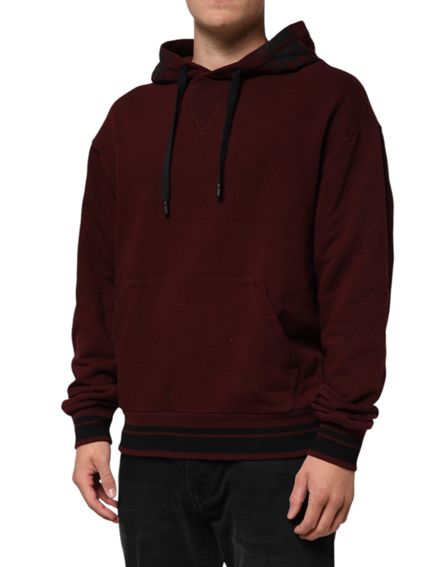Dolce & Gabbana Burgundy Cotton Plaid Lined Men Hoodie Sweater